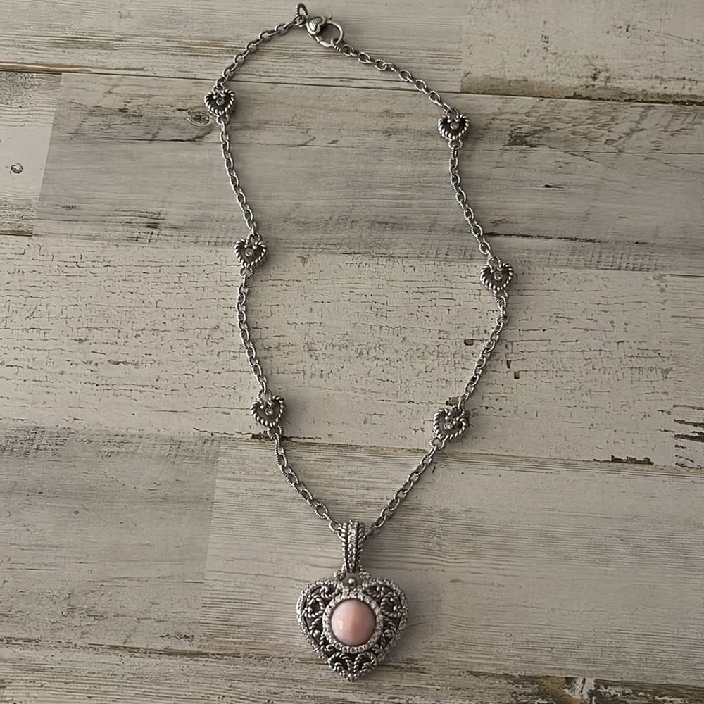Judith Ripka Pink CZ Heart Enhancer Sterling Silver Station Necklace - Picture 2 of 7